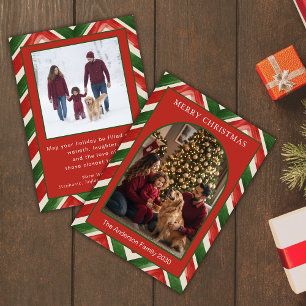 Weihnachts-Rot-Grün-Chevron-Bogen-Foto Feiertagskarte