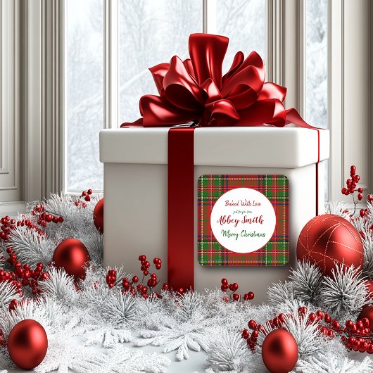 Weihnachts-Rot-Grün-Karierte Leckereien Quadratischer Aufkleber