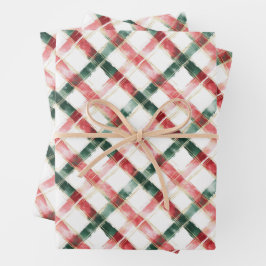 Weihnachts-Rot-Grün-Kariertes Musterpapier Geschenkpapier Set