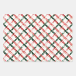 Weihnachts-Rot-Grün-Kariertes Musterpapier Geschenkpapier Set
