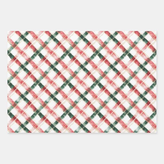 Weihnachts-Rot-Grün-Kariertes Musterpapier Geschenkpapier Set (Vorderseite)