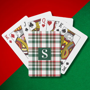 Weihnachts-Rot-Grün-Karo mit individuellem Monogra Spielkarten
