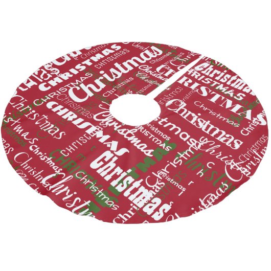 Weihnachts-Rot-Grün-Klassik-Word-Muster Polyester Weihnachtsbaumdecke (Schrägansicht)