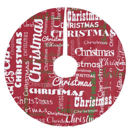 Weihnachts-Rot-Grün-Klassik-Word-Muster Polyester Weihnachtsbaumdecke (Vorderseite)