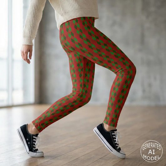 Weihnachts-Rot-Grün-Raute-Muster Leggings