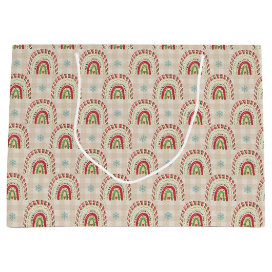 Weihnachts-Rot-Grün-Regenbogen und Schneeflocken Große Geschenktüte (Vorderseite)