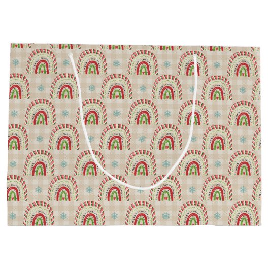 Weihnachts-Rot-Grün-Regenbogen und Schneeflocken Große Geschenktüte (Rückseite)