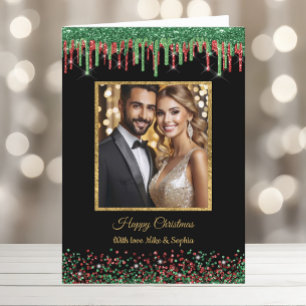 Weihnachts-Rot-Grün-Schwarz-Glam-Glitzer Drilling Feiertagskarte