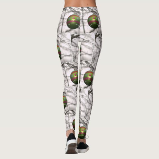 Weihnachts Rot Grün Silberschmuck Balls Leggings (Rückseite)
