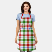 Weihnachts-Rot-Grün-Weiß-Flanell-Karodesign Schürze (Getragen)
