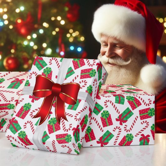 Weihnachts-Rot-Grüne Geschenke mit kalten Kanälen Geschenkpapier