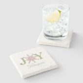 Weihnachts Rot grüne Schneeflocke Whimsical Joy Steinuntersetzer (Seitenansicht)