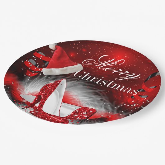 Weihnachts-Rot-Hefe-Feiertag Weihnachtsmannmütze Pappteller (Schrägansicht)
