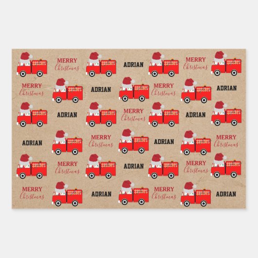 Weihnachts-Rot-Individuelle Name Kraft Geschenkpapier Set (Vorderseite 3)