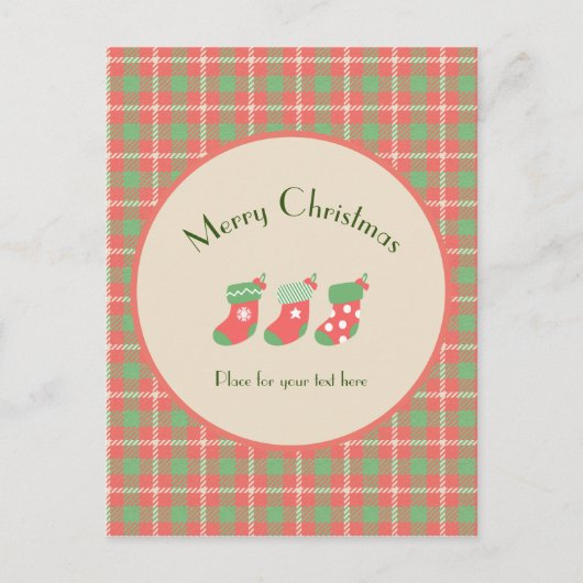 Weihnachts-Rot-Kariert Feiertagspostkarte (Vorderseite)