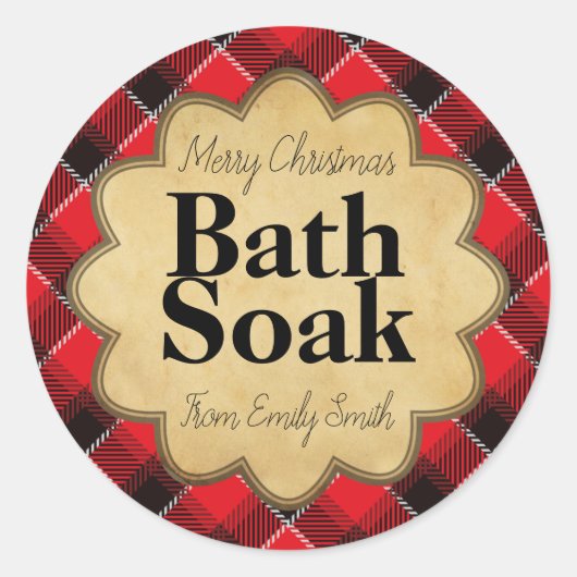 Weihnachts-Rot-Kariert-Foot-Soak oder -Scrub Runder Aufkleber (Vorderseite)