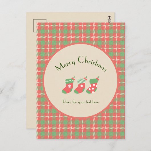 Weihnachts-Rot-Kariert Postkarte (Vorne/Hinten)