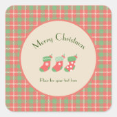 Weihnachts-Rot-Kariert Quadratischer Aufkleber (Vorderseite)