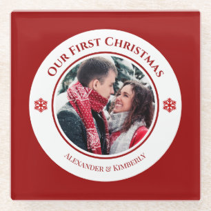 Weihnachts-Rot-Kreis mit Top Bottom-Text Glasuntersetzer