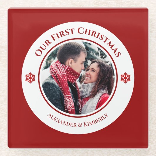 Weihnachts-Rot-Kreis mit Top Bottom-Text Glasuntersetzer (Vorderseite)