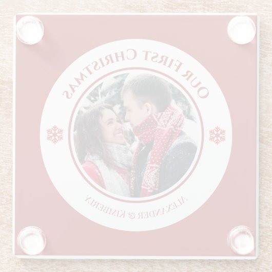 Weihnachts-Rot-Kreis mit Top Bottom-Text Glasuntersetzer (Rückseite)