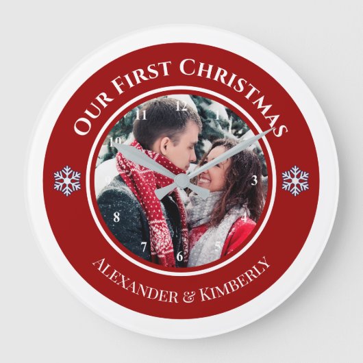 Weihnachts-Rot-Kreis mit Top Bottom-Text Große Wanduhr (Vorderseite)