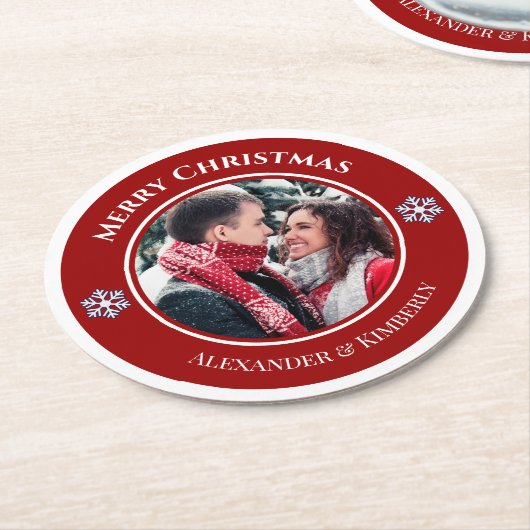Weihnachts-Rot-Kreis mit Top Bottom-Text Runder Pappuntersetzer (Angewinkelt)
