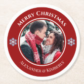 Weihnachts-Rot-Kreis mit Top Bottom-Text Runder Pappuntersetzer (Vorderseite)