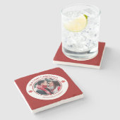 Weihnachts-Rot-Kreis mit Top Bottom-Text Steinuntersetzer (Seitenansicht)