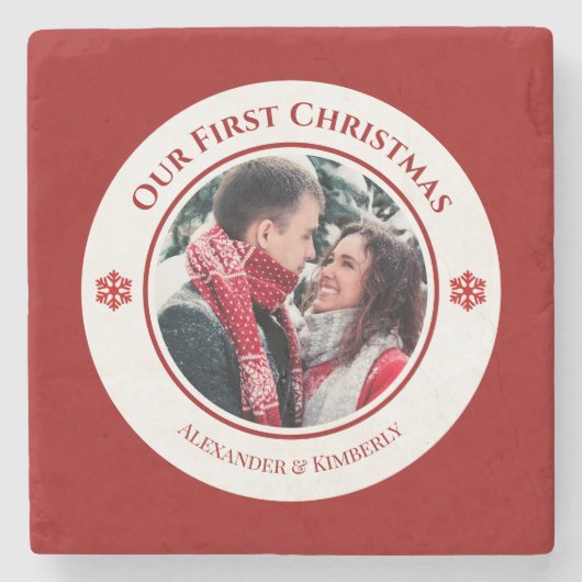 Weihnachts-Rot-Kreis mit Top Bottom-Text Steinuntersetzer (Vorderseite)