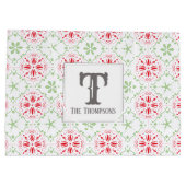 Weihnachts-Rot-Monogramm-Snowflake-Monogramm Große Geschenktüte (Rückseite)