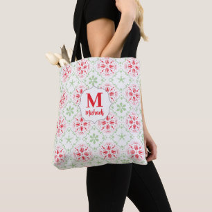 Weihnachts-Rot-Monogramm-Urlaubsmuster Tasche