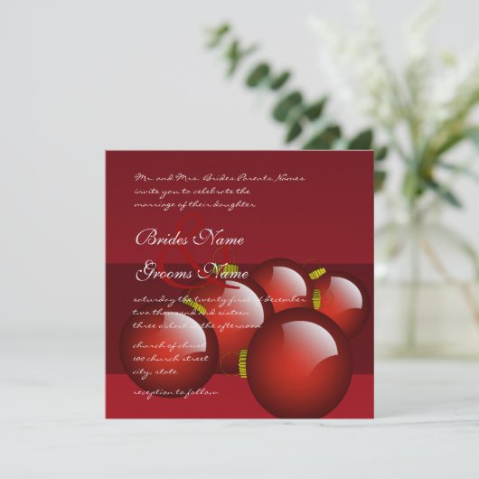 Weihnachts-Rot-Ornament Hochzeitseinladung Einladung (Stehend Vorderseite)