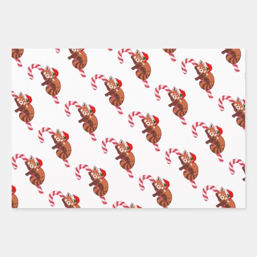 Weihnachts-Rot-Panda - Ergänzendes Wrapping Paper Geschenkpapier Set (Vorderseite)
