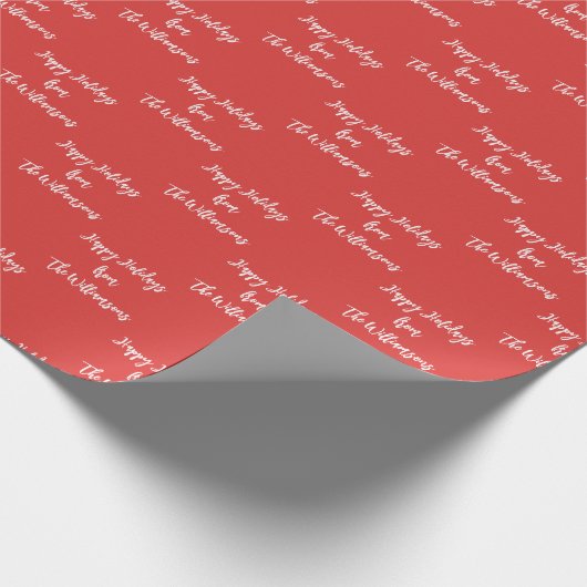 Weihnachts-Rot-Personalisiert-Name-Script-Kalligra Geschenkpapier (Ecke)
