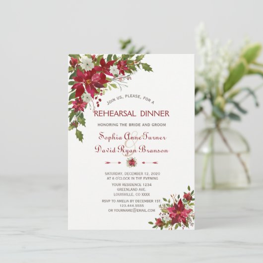 Weihnachts-Rot-Poinsettia-Probe Einladung (Stehend Vorderseite)
