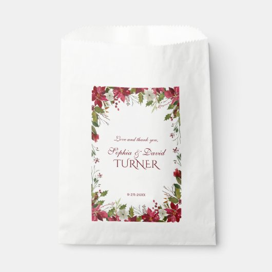 Weihnachts-Rot-Poinsettia-Rahmen Hochzeit Geschenktütchen (Vorderseite)