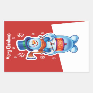 Weihnachts-Rot-Rechteck Aufkleber Snowman Schlagze