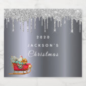 Weihnachts-Rot-Schlitten-Familienname Schaumweinetikett (Einzelnes Label)