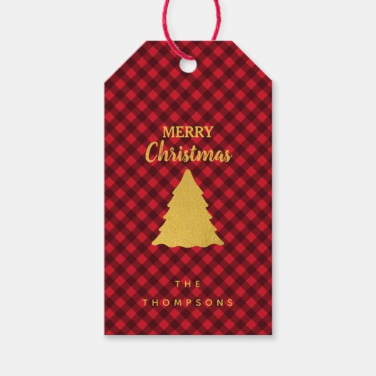 Weihnachts Rot & Schwarz Buffalo Karierter Weihnac Geschenkanhänger (Vorderseite)