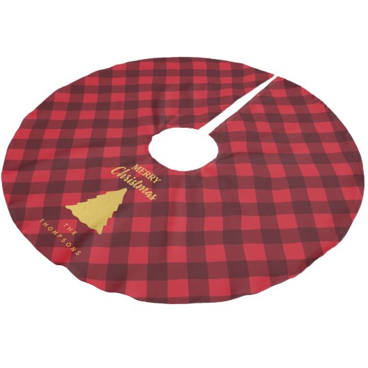 Weihnachts Rot & Schwarz Buffalo Karierter Weihnac Polyester Weihnachtsbaumdecke (Schrägansicht)