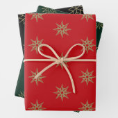 Weihnachts-Rot-Schwarz-Gold-Schneeflocken-Star Geschenkpapier Set (Beispiel)