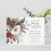 Weihnachts-Rot-Silber-Weiße Christliche Hochzeit Einladung (Stehend Vorderseite)