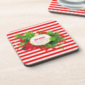 Weihnachts-Rot-Streifen Getränkekarte Getränkeuntersetzer (Linke Seite)