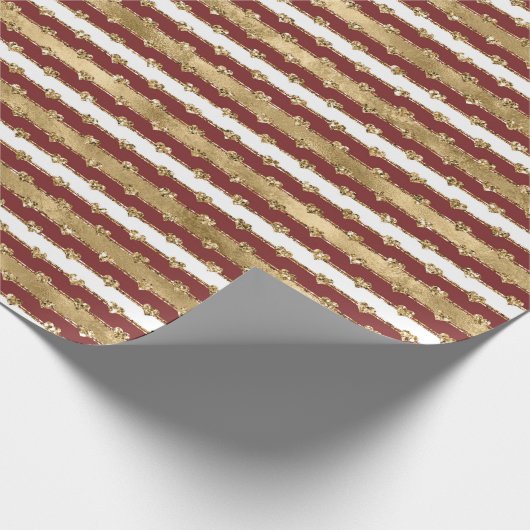 Weihnachts-Rot-Streifen Glitzer Herz Geschenkpapier (Ecke)