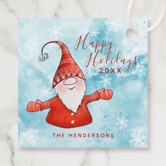 Weihnachts Rot und Blau Niedlich Gnome Happy Holid Geschenkanhänger (Rückseite)