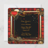 Weihnachts-Rot-und-Gold-Hochzeit Einladung (Rückseite)