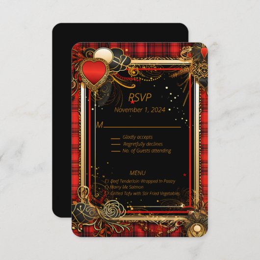 Weihnachts-Rot-und-Gold-Hochzeit RSVP Karte (Vorne/Hinten)