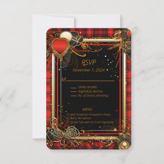 Weihnachts-Rot-und-Gold-Hochzeit RSVP Karte (Vorderseite)