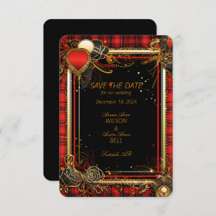 Weihnachts-Rot-und-Gold-Hochzeit Save The Date